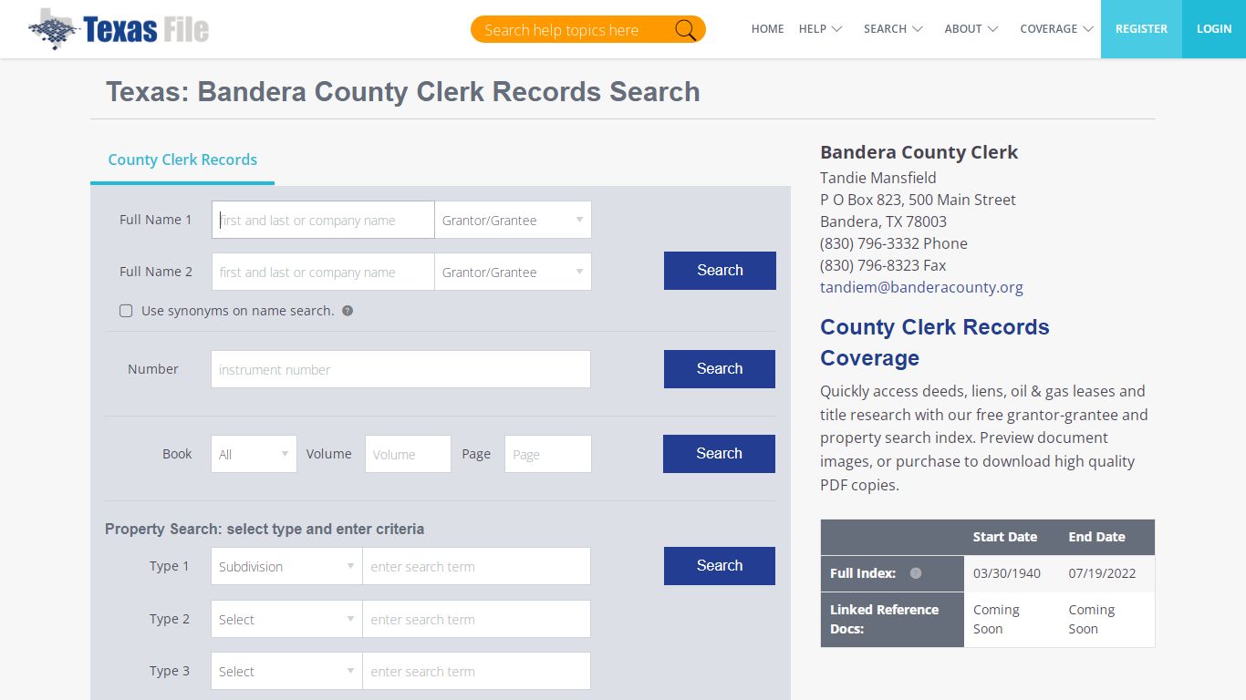 Bandera County Clerk Records Search | TexasFile